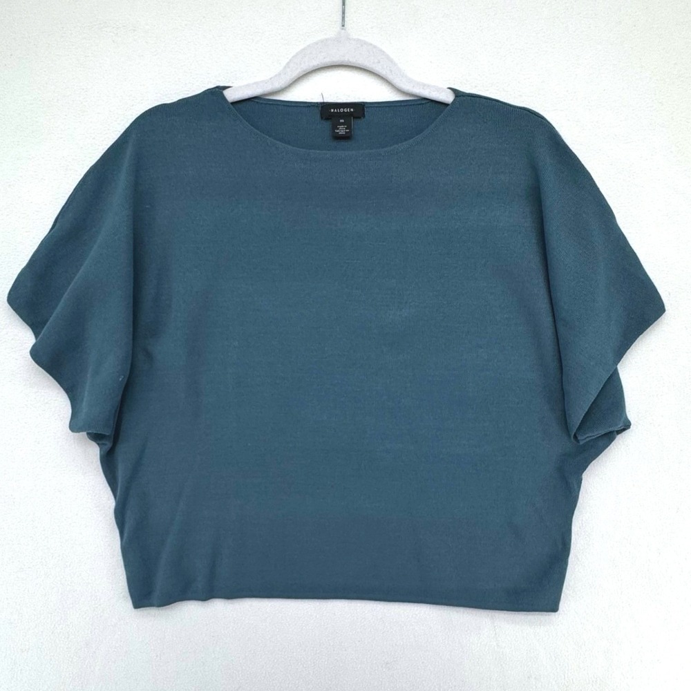 Halogen Knit Top Womens Medium Teal Dolman Sleeve Boat Neck Blouse Top Shirt